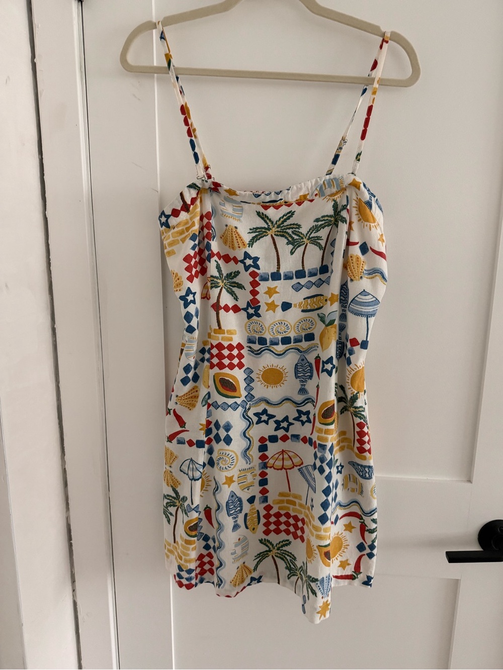 Jessica Simpson White Tropical Print Slip Dress with Red, Blue & Yellow Accents